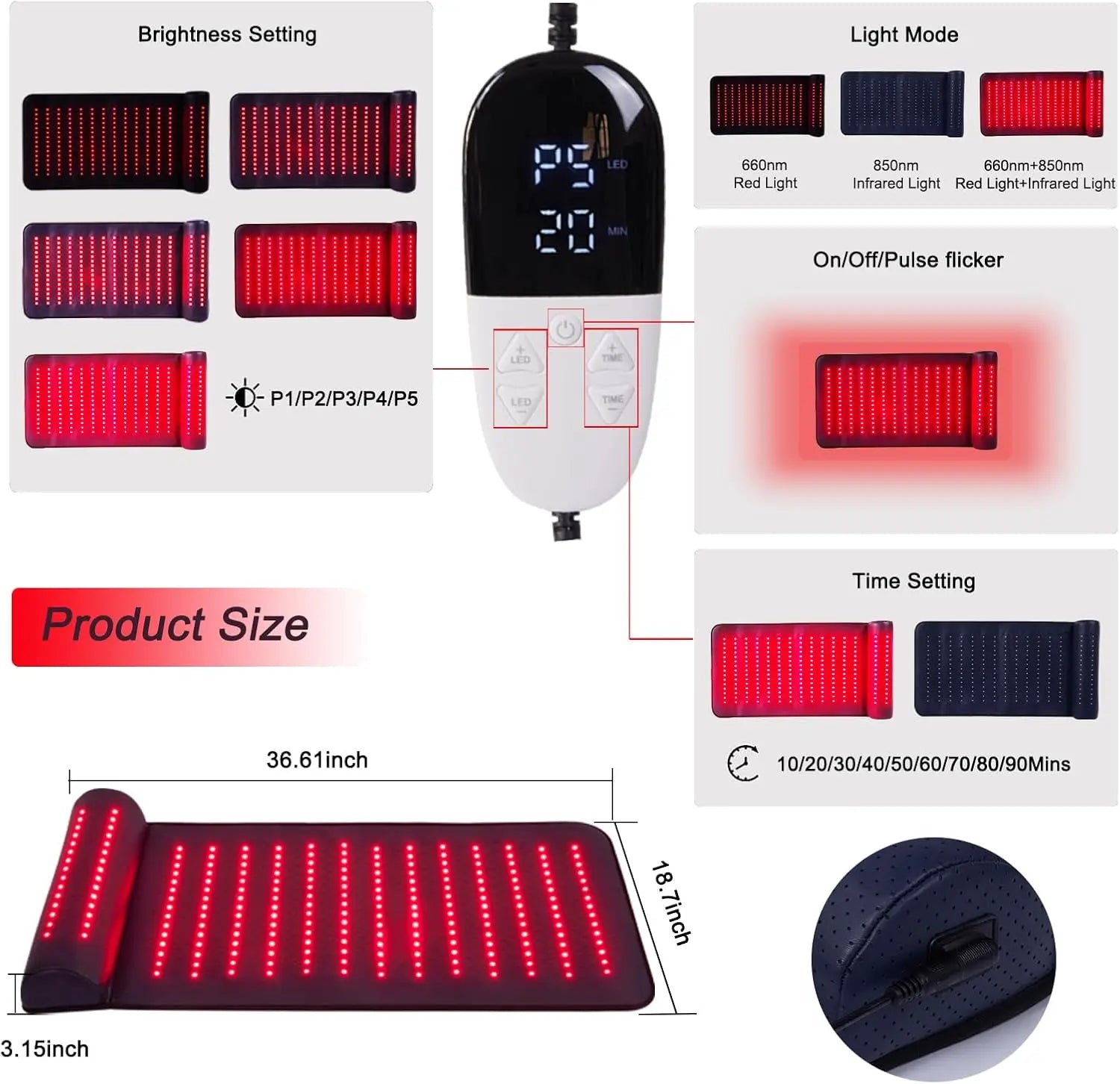 Red Light Therapy Mat with Infrared Heat & Neck Support