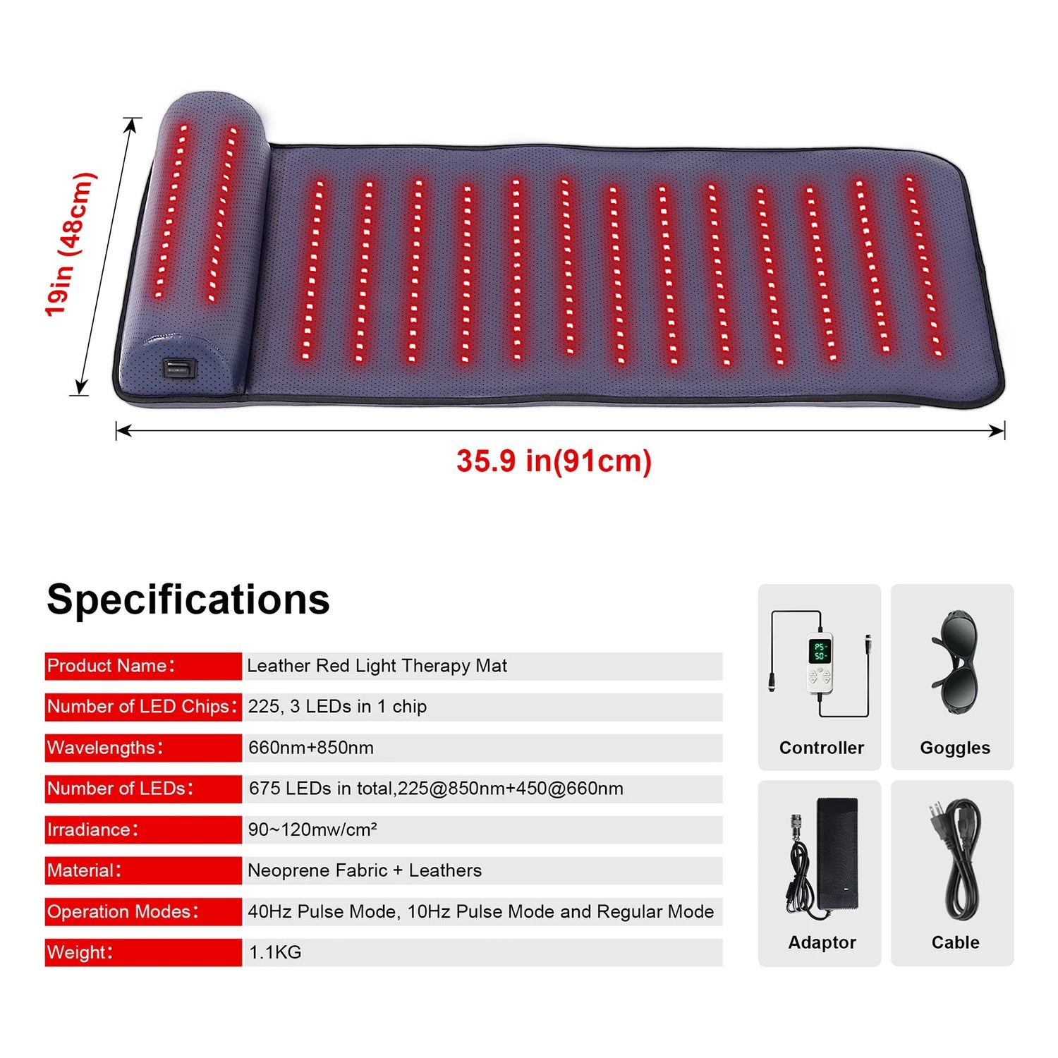 Red Light Therapy Mat with Infrared Heat & Neck Support